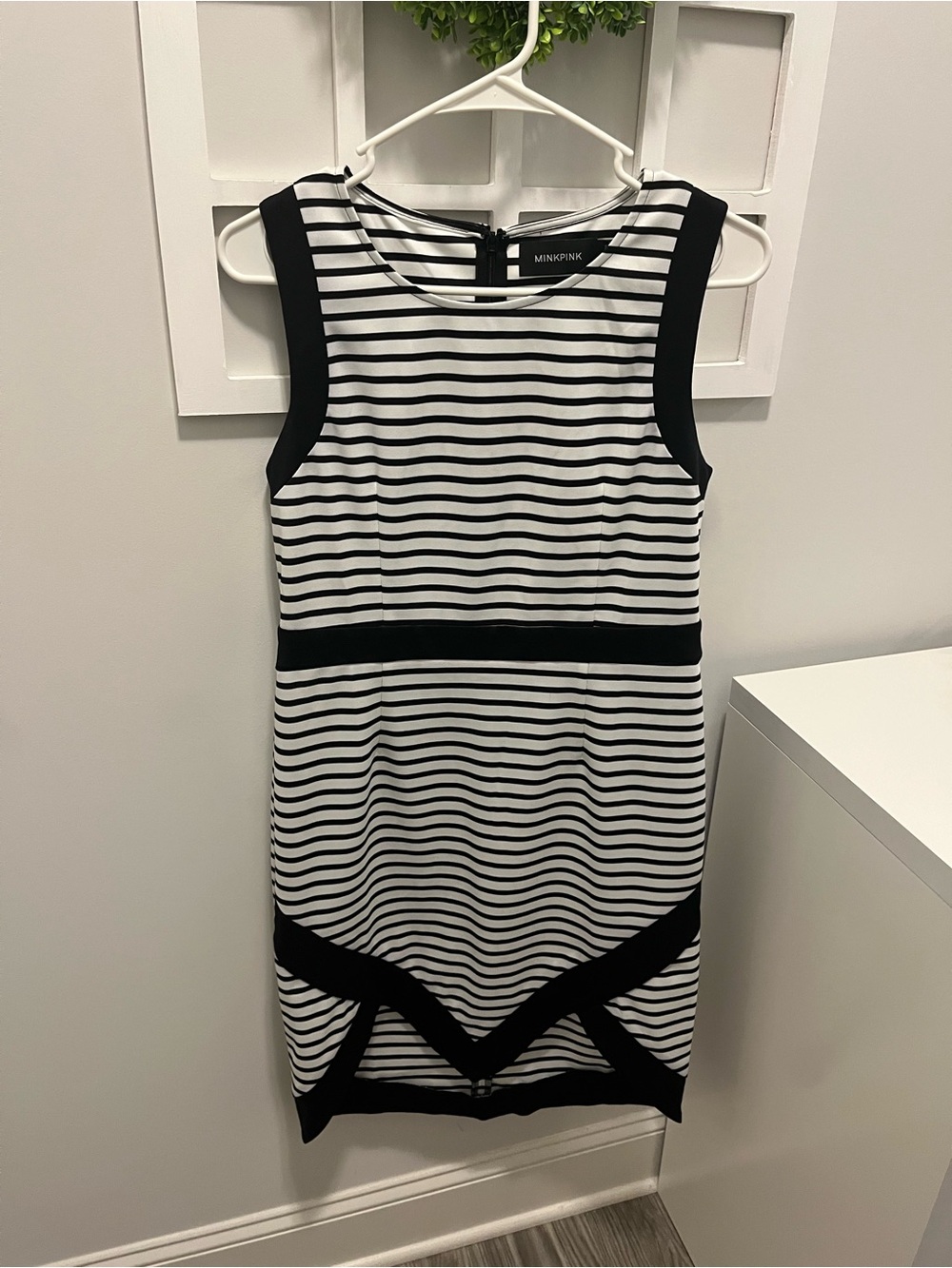 MINKPINK Black and White Striped Sleeveless Mini Dress